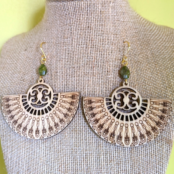 Jewelry - Large Statement Wooden Mandala Earrings